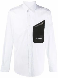 Les Hommes logo patch button-up shirt