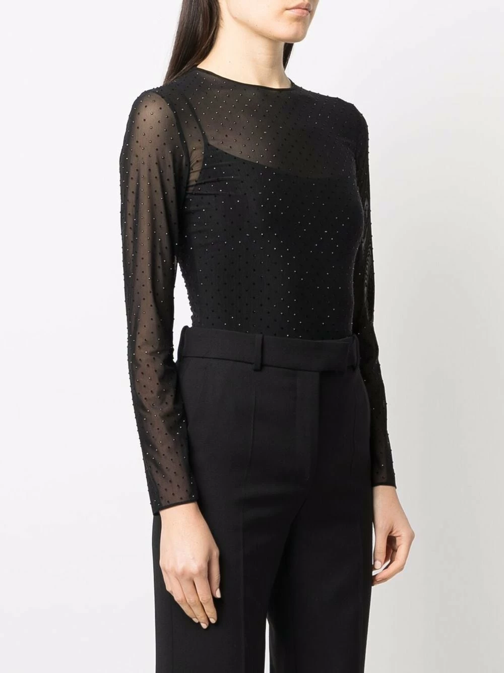 Les Hommes Swarovski crystal embellished sheer body blouses of women 3 Les Hommes Swarovski crystal-embellished sheer body