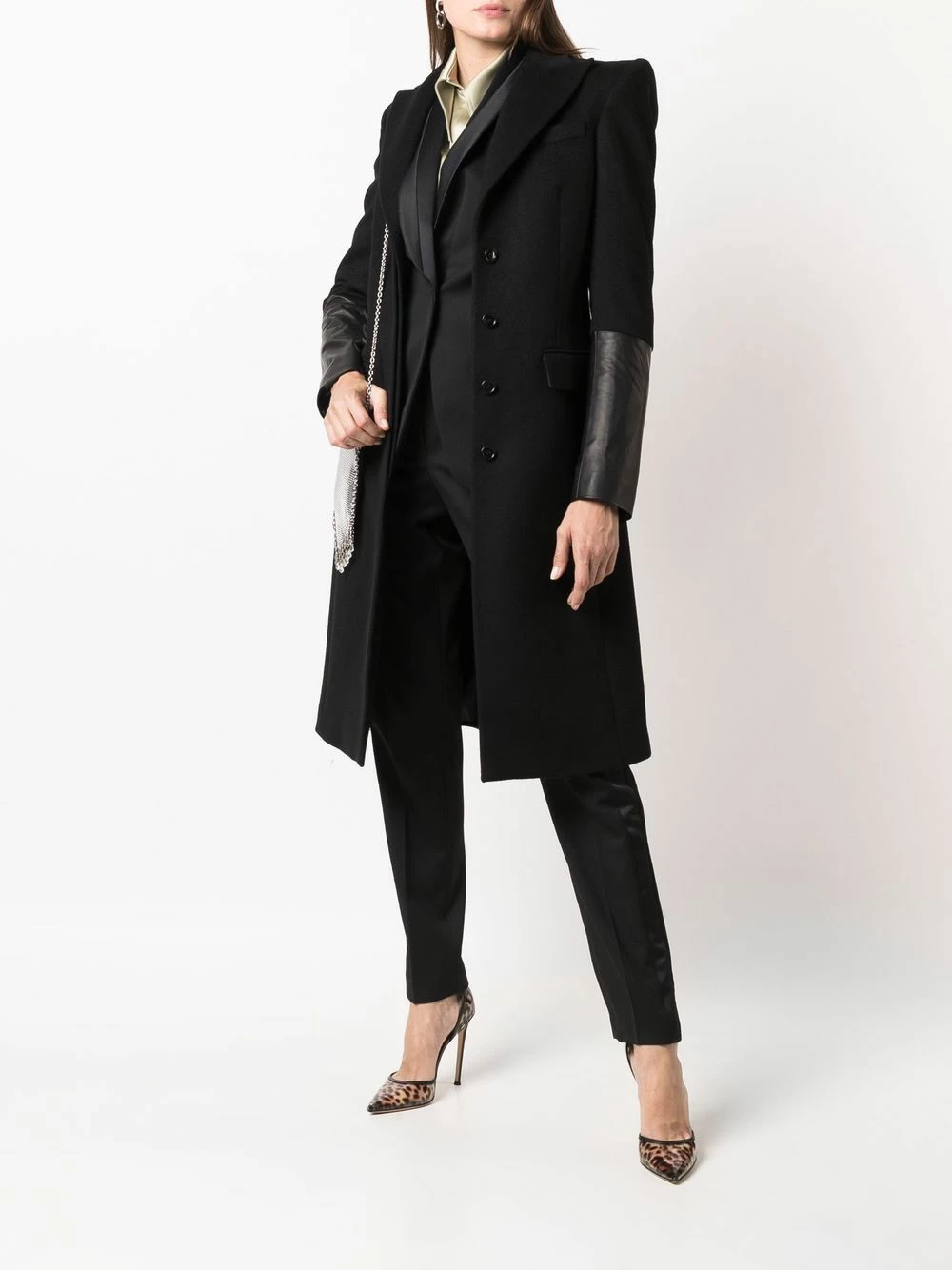 Les Hommes Leather cuff tailored coat double breasted & peacoats of women 2 Les Hommes leather-cuff tailored coat