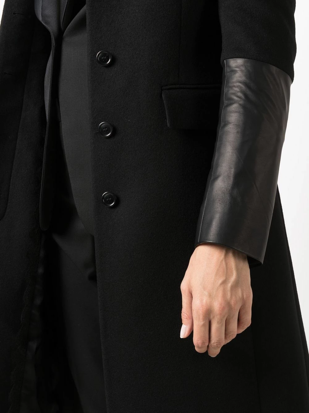 Les Hommes Leather cuff tailored coat double breasted & peacoats of women 5 Les Hommes leather-cuff tailored coat
