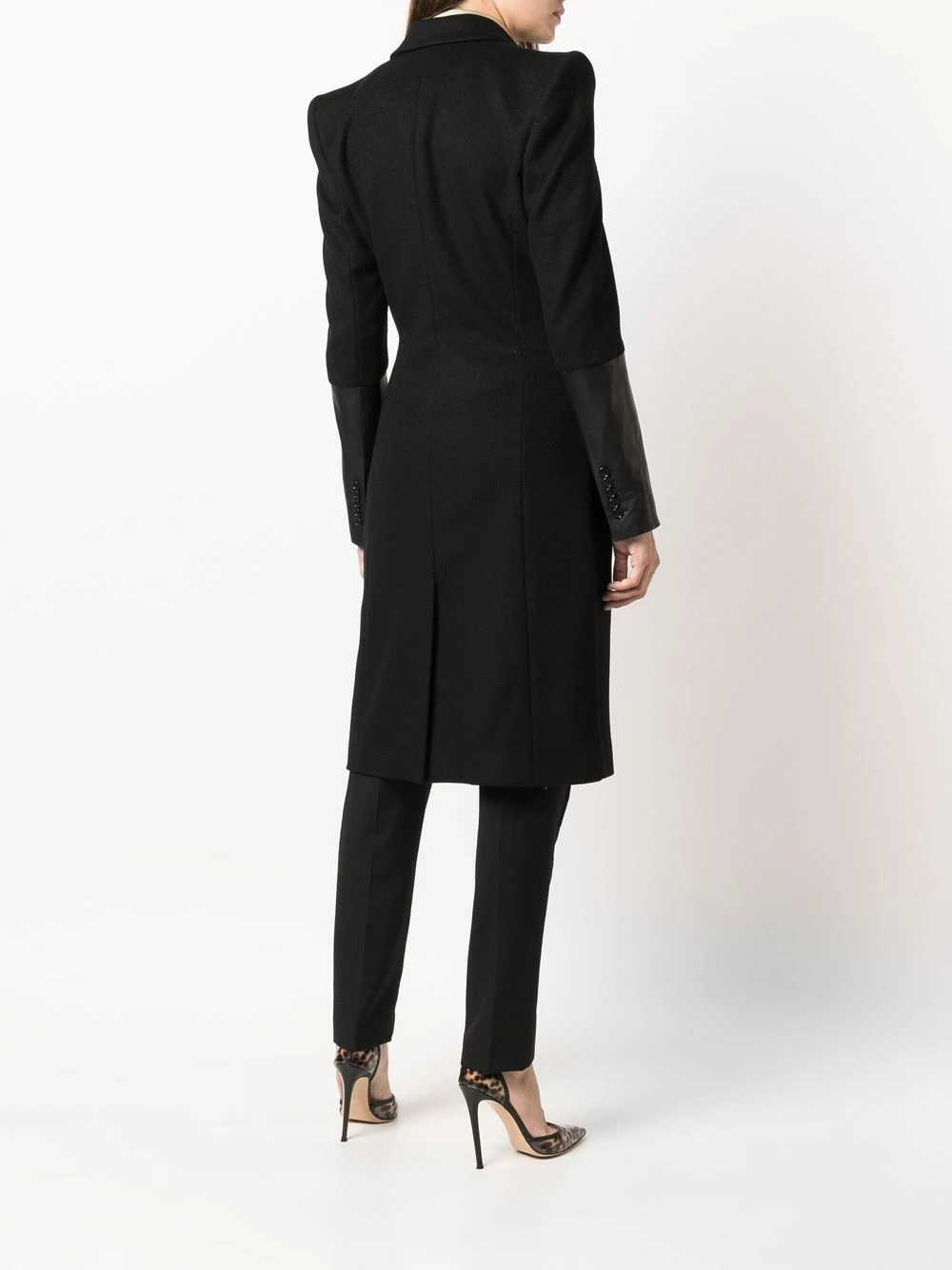 Les Hommes Leather cuff tailored coat double breasted & peacoats of women 4 Les Hommes leather-cuff tailored coat