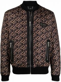 Les Hommes jacquard logo bomber jacket