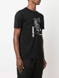 Les Hommes rose-print logo T-shirt