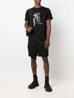 Les Hommes rose-print logo T-shirt