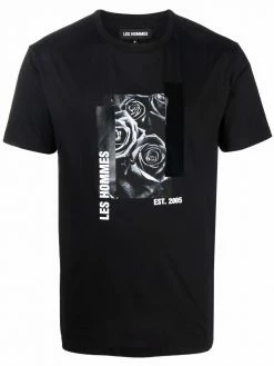 Les Hommes rose-print logo T-shirt