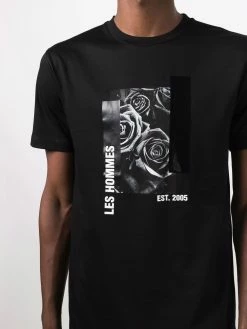 Les Hommes rose-print logo T-shirt