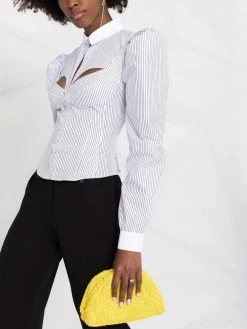 Les Hommes cut-out detail pinstriped blouse