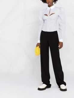 Les Hommes cut-out detail pinstriped blouse