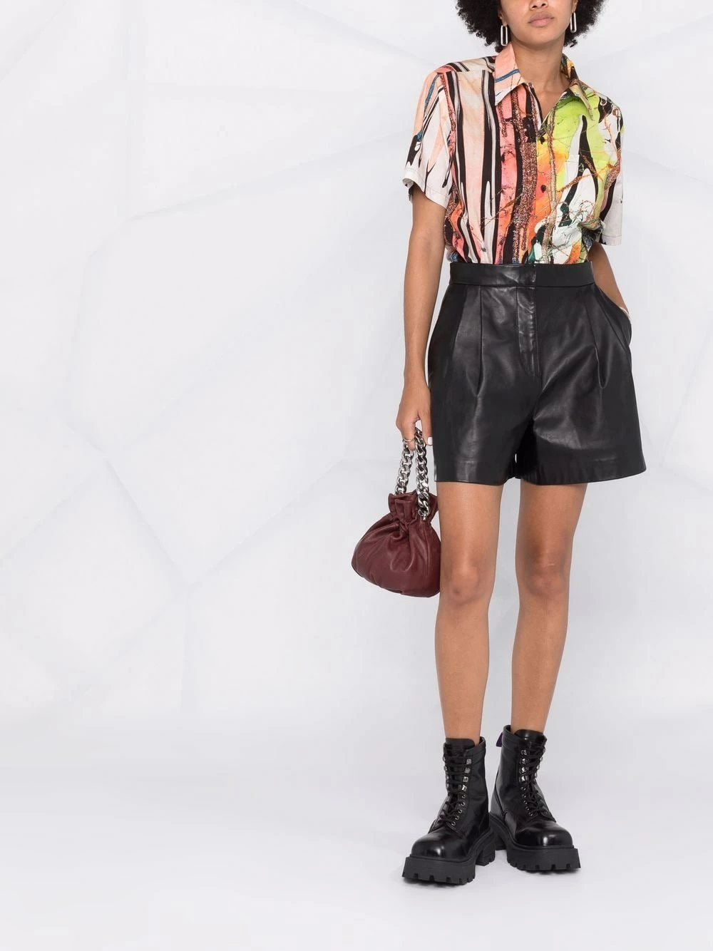 Les Hommes High waisted leather shorts leather & faux leather shorts of women 2 Les Hommes high-waisted leather shorts