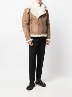 Les Hommes faux-shearling trim leather jacket