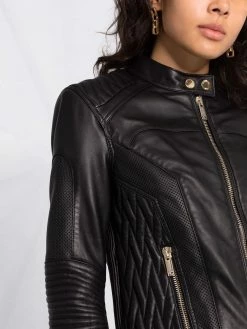 Les Hommes leather quilted biker jacket
