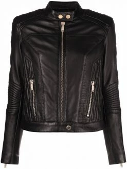 Les Hommes leather quilted biker jacket