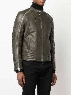Les Hommes band collar leather jacket
