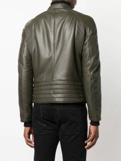 Les Hommes band collar leather jacket