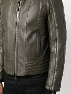 Les Hommes band collar leather jacket