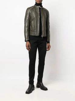 Les Hommes band collar leather jacket