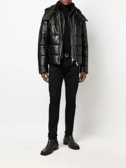 Les Hommes leather-panel padded jacket