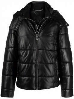 Les Hommes leather-panel padded jacket