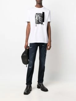 Les Hommes rose-print logo T-shirt