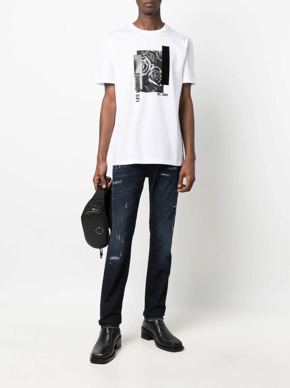 Les Hommes Rose print logo T shirt t-shirts of men 2 Les Hommes rose-print logo T-shirt