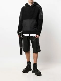 Les Hommes logo-plaque panelled hoodie