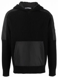 Les Hommes logo-plaque panelled hoodie