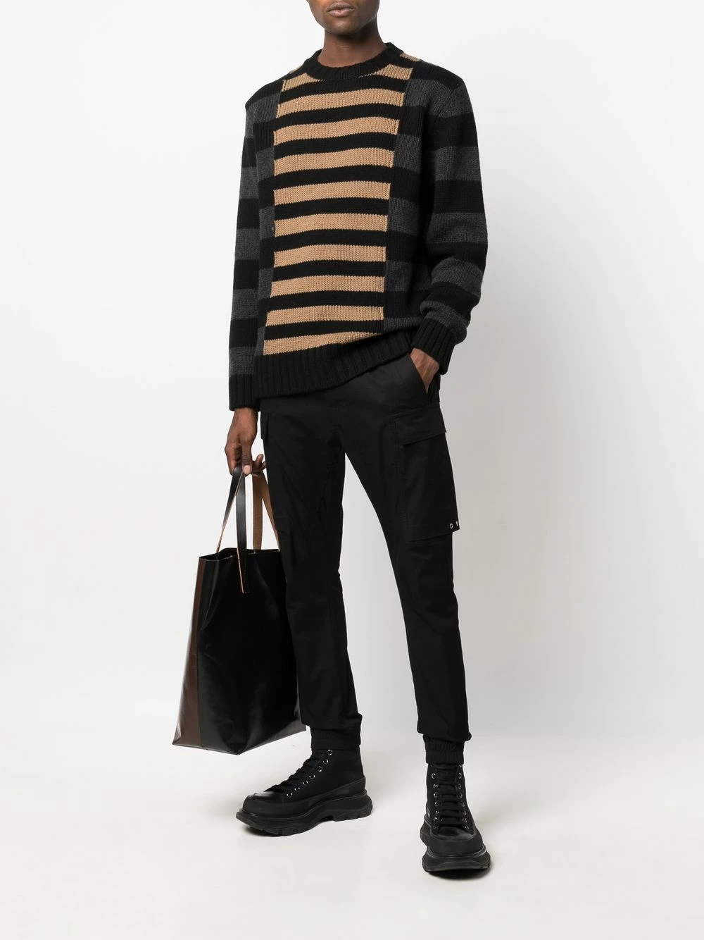 Les Hommes Contrast panel striped jumper knitted sweaters of men 2 Les Hommes contrast-panel striped jumper
