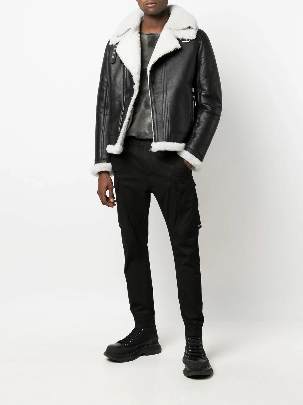 Les Hommes Shearling trimmed jacket biker jackets of men 2 Les Hommes shearling-trimmed jacket